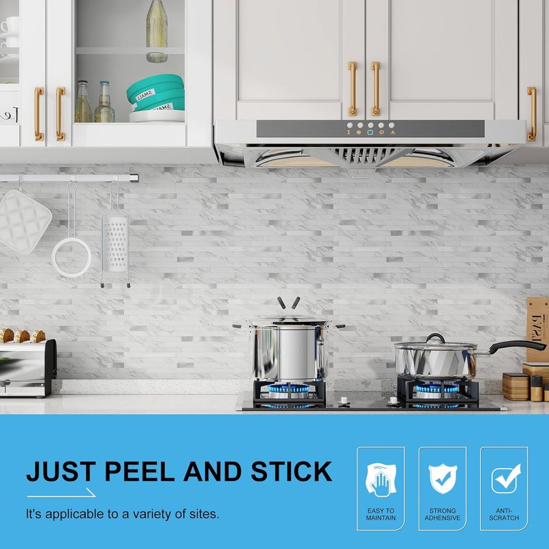 V-MOZZA Peel and Stick Backsplash, 20-Sheet Peel and Stick Tiles 12.1" x 5.9" Stick on Backsplash PVC Wall Tile for Kitchen Fireplace - Image 2